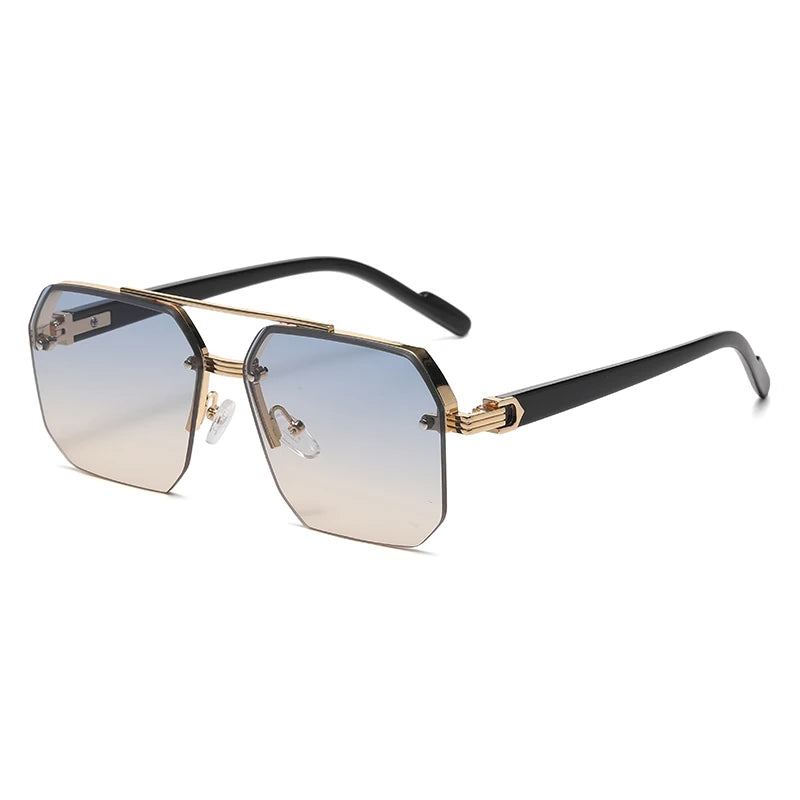 Men'S Metal Sunglasses Square Half Frame Rice Nails Casual Trend Personality Retro Fashion Outdoor Sports Eyeglasses